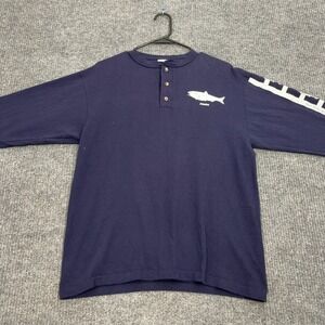 VTG 90s Alaska Salmon Graphic Shirt Men M Navy Long Sleeve Outdoor Cotton Deluxe